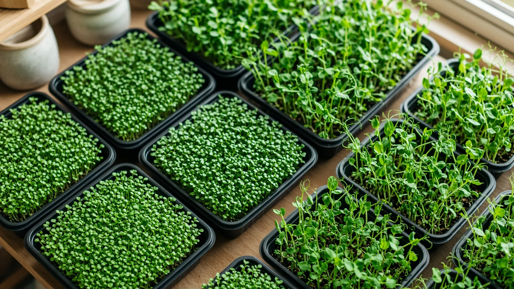 Living microgreen trays at harvest
